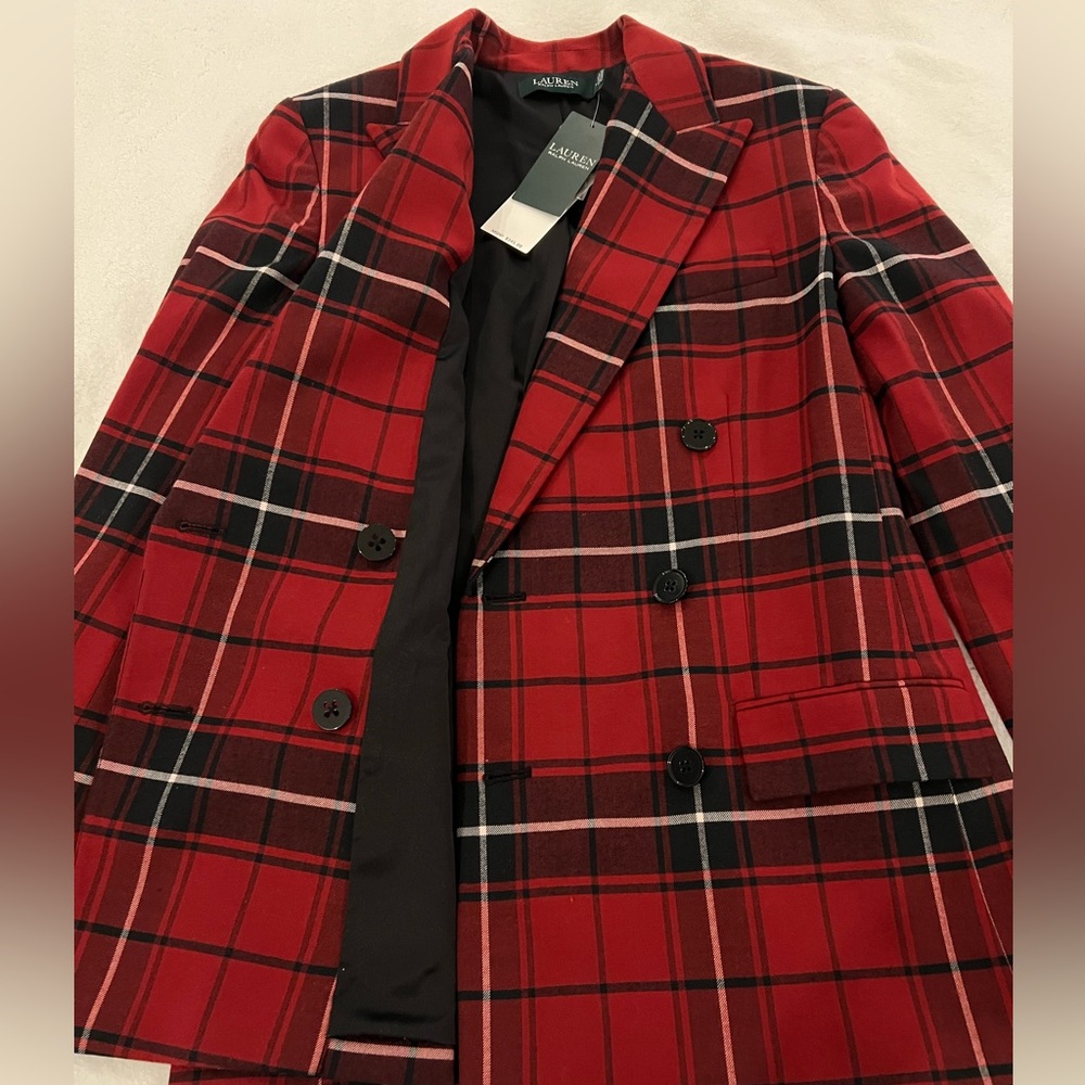 LAUREN Ralph Lauren Women’s  Red Plaid Blazer size 4 - Picture 11 of 16